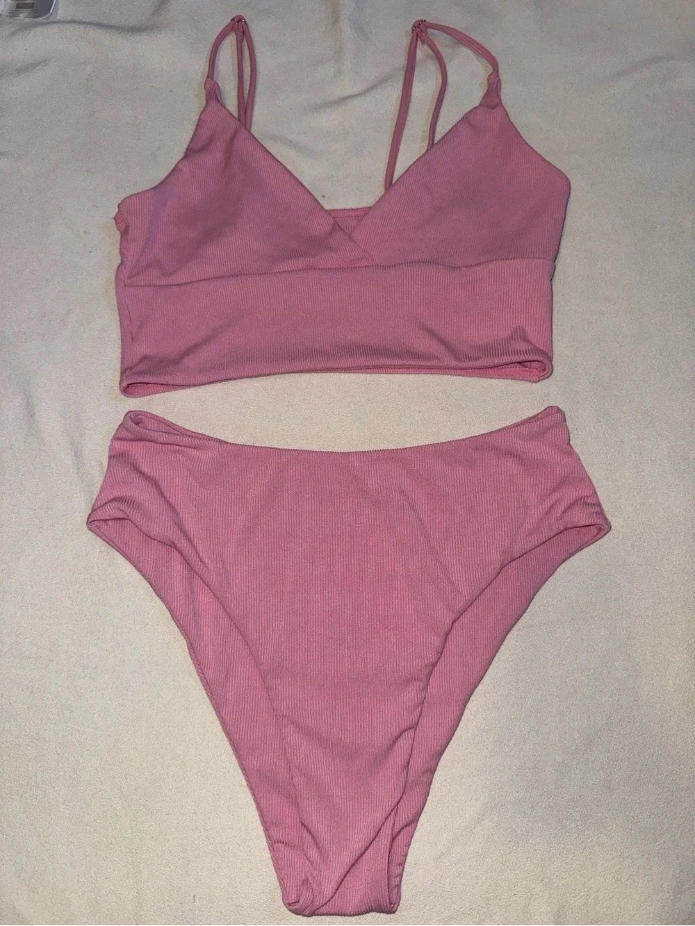 Pink Ribbed Two-Piece Bikini Set - Picture 1 of 3